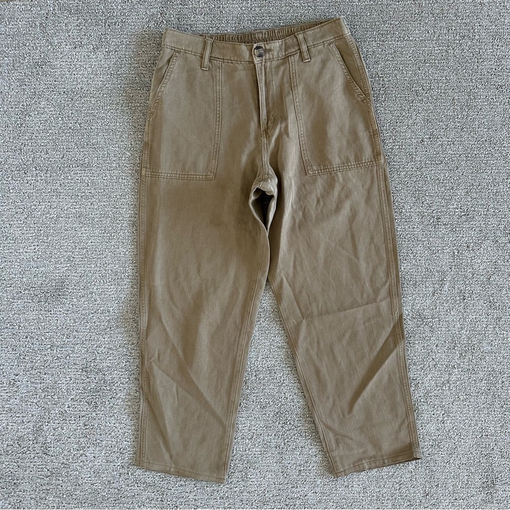 Aerie Tan Ankle Cropped Pants Cotton Blend Size Medium